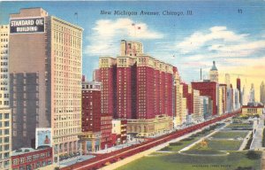 Chicago Illinois 1940s Postcard New Michigan Avenue Standard Oil Building