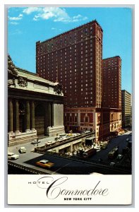 c1962 Postcard NY Hotel Commodore New York City Old Cars