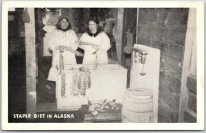 Fairbanks Alaska AK, Staple Diet Indigenous Two Women with Dried Fish, Postcard