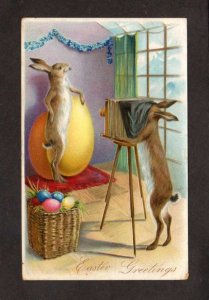 Easter Greetings Postcard Rabbits Taking Photos Eggs Camera Embossed 1910