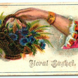 c1880s Floral Basket Hand & Flowers Stock Victorian Trade Card Typography C17