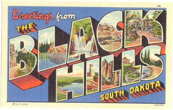 Greetings from The BLACK HILLS, South Dakota, SD, Larrge Letters Linen