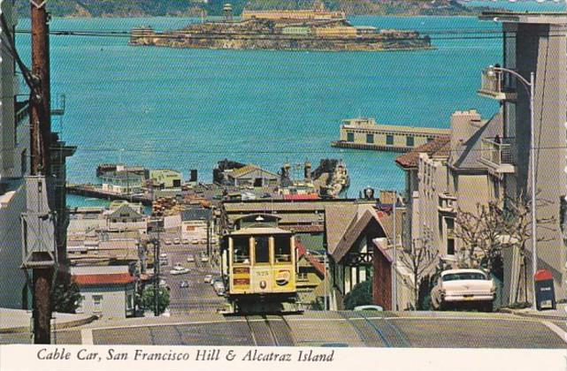 California San Francisco Cable Car On San Francisco Hill & Alcatraz Island