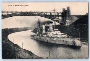 1919 S M S Kaiser Barbarossa Steamer Ship History Message WWI Antique Postcard