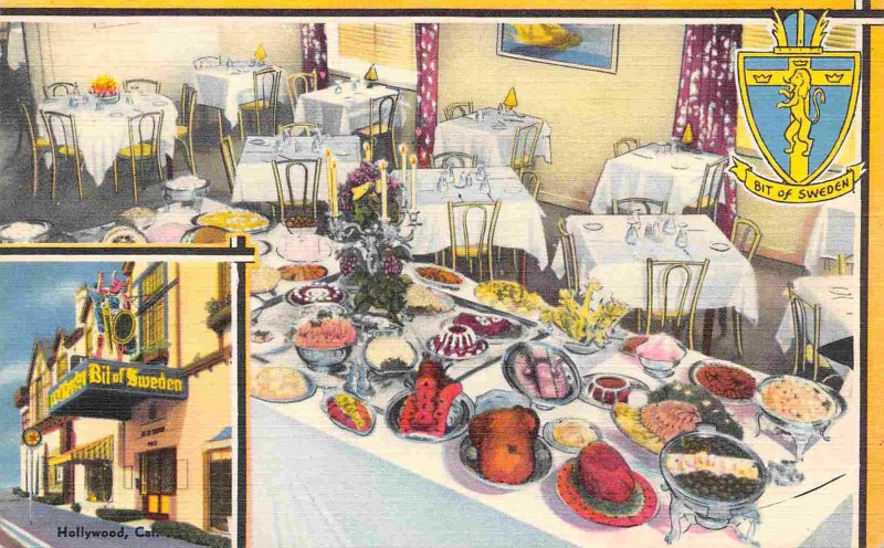 Bit of Sweden Restaurant Interior Hollywood California linen postcard
