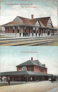 KANKAKEE ILLINOIS BIG FOUR RAILROAD TRAIN DEPOT  MULTI-VIEW POSTCARD 1909