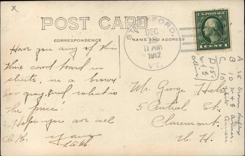 Birdseye View - Strafford BY Cancel 1912 Real Photo Postcard