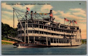 Cincinnati Ohio 1940s Postcard Coney Island Steamer Steamboat Island Queen