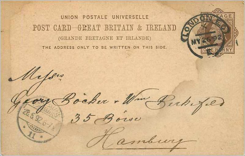 Entier Postal Stationery Postal Great Britain Great Britain 1892 London to Ha...