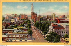 Ohio Columbus Looking West On Broad Street From Memorial Hall 1949 Curteich