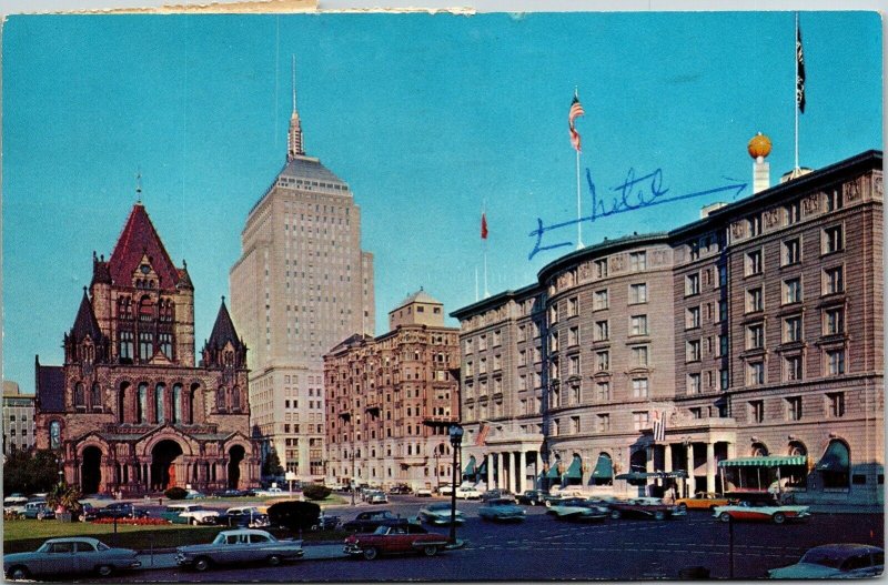 Boston Sheraton Plaza Hotel Old Cars Postcard PM Old Chicago IL Cancel WOB Note 