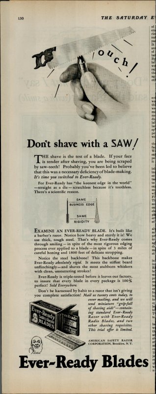 1927 Ever Ready Blades Dont Shave with a Saw Vintage Print Ad 3924