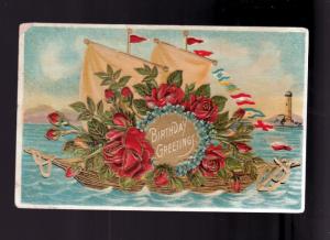 Birthday Greetings Embossed Picture Postcard Flowers!