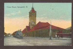 SPRINGFIELD ILLINOIS UNION RAILROAD DEPOT TRAIN STATION VINTAGE POSTCARD