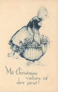 M Dulk~Dutch Girl With Shoulder Yoke Baskets~Christmas Vishes~Der Pest~Gibson