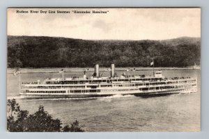 Hudson River Day Line Steamer, Alexander Hamilton, Vintage, Linen, Postcard 