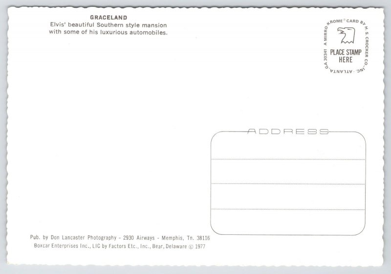 State View~Memphis TN~Elvis' Graceland Mansion & Automobiles~Continental PC