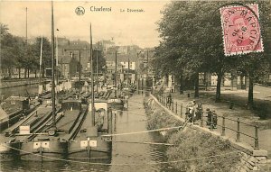 Belgium, Charleroi, Le Deversoir, Ships in a Canal, Stamp, Nels Serie 6 No 19