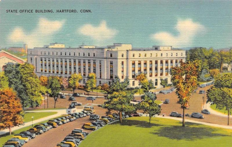 HARTFORD, CT Connecticut STATE OFFICE BUILDING Bird's Eye c1940's Linen Postcard