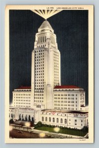 Los Angeles, CA-California, City Hall, Linen Postcard
