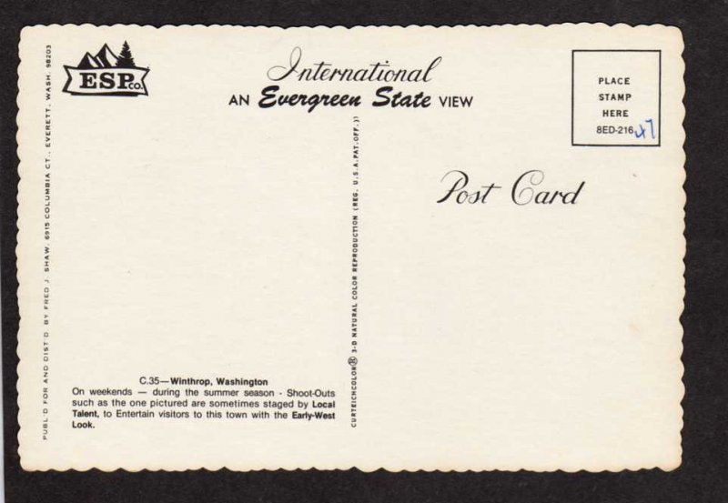 WA Cowboys Guns Western Town Winthrop Washington Postcard nr Mazama Twisp