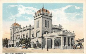 UNION STATION TRAIN DEPOT CAR WAGONS SAVANNAH GEORGIA POSTCARD (c. 1920s)