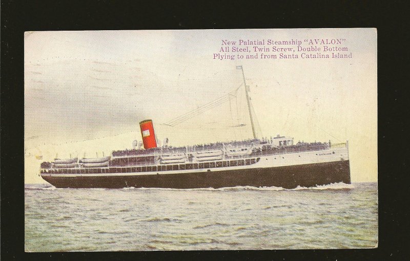 Postmarked 1922 Los Angeles Calif. Steamship AVALON Catalina Island Postcard