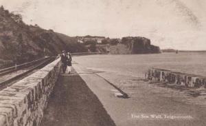 Teignmouth Devon Sea Wall Lovers Wartime Antique Postcard + 1916 WW1 Postmark