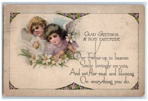 1923 Easter Greetings Angels Lily Flowers Hagerstown Maryland MD Posted Postcard 