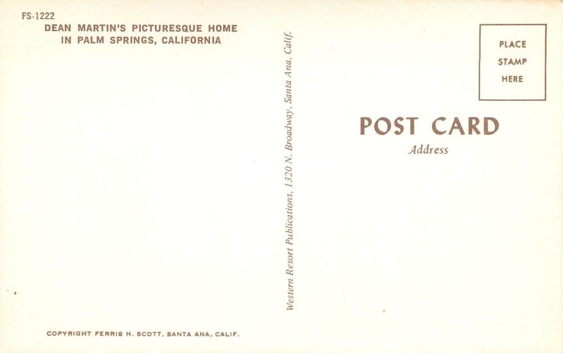 Postcard United States Palm Springs California Dean Martin's home