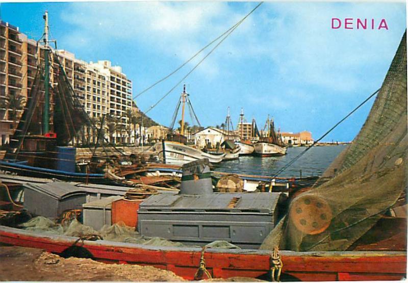 Denia Spain  Fishing Port Equipment Nets Ocean Coast Harbor  Postcard  # 7333