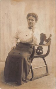 J72/ Dayton Ohio RPPC Postcard c1910 Woman in Chair Dress  410