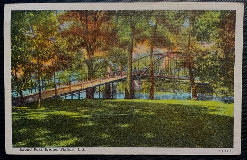 Vintage Postcard 1954 Island Park Bridge, Elkhart, Indiana (IN)