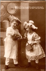 Children Dressed as Cooks, Stirring Pots Pans Don't Use Your Hand Postcard N55