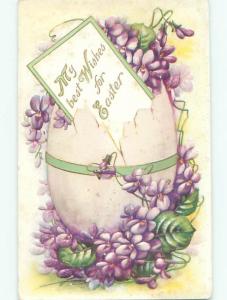 Unused Pre-Linen EASTER WISHES NOTE ON CRACKED EGG k2107