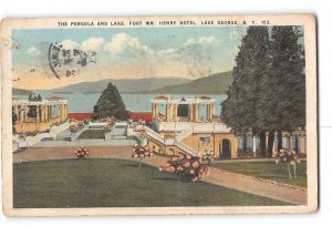 Lake George New York NY Damaged Postcard 1924 Fort WM Henry Hotel The Pergola