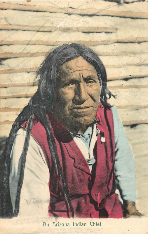 Hand Colored Postcard An Arizona Indian Chief Native American Rieder Publ.