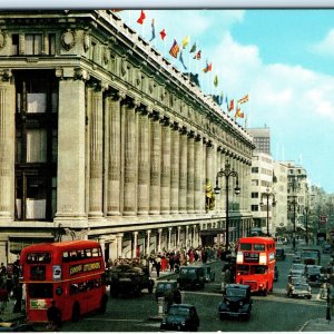 c1950s Oxford Street, London, England Selfridges Red Double Decker Buses A369
