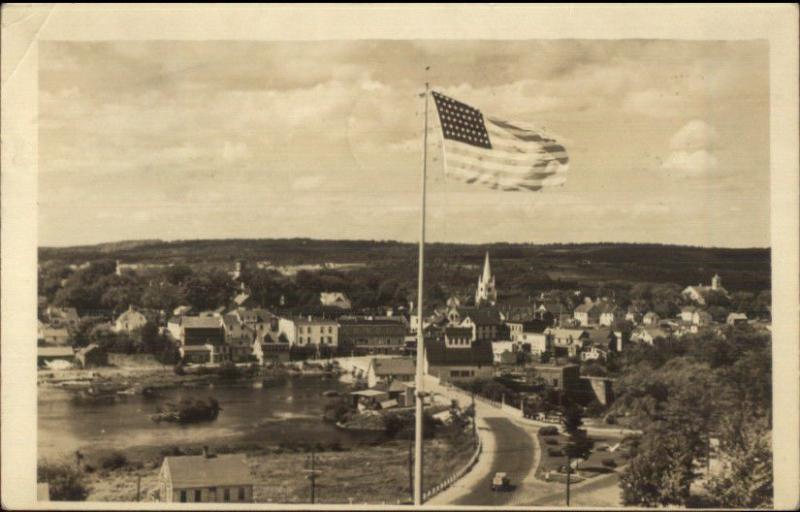 Machias ME & American Flag c1940 Real Photo Postcard