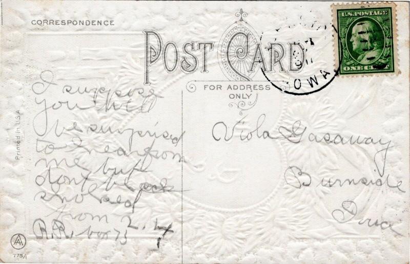 postcard To My Sweetheart - heart and flowers - embossed 1911 - Salke