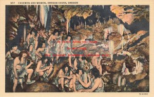 Curt Teich Linen Postcard, Oregon Caves, Cavemen & Women