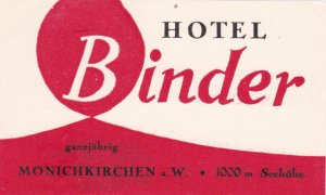 Germany Monichkirchen Hotel Binder Vintage Luggage Label sk3710