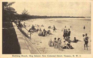 NASSAU, Bahamas   BATHING BEACH~New Colonial Hotel HOG ISLAND~Paradise  Postcard