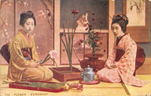 A687 Japan Geishas Doing The Flower Ceremony Iris Teapot postcard