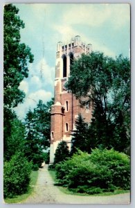 Beaumont Tower, MSU, East Lansing MI, 1960 Postcard, Report Obscene Mail Cancel