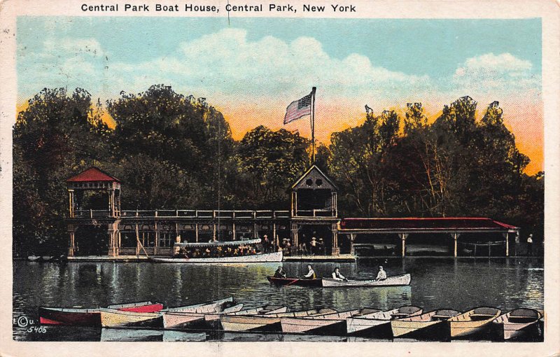 Central Park Boat House, New York, N.Y., Early Postcard, used in 1924