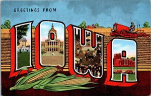 Greetings From Iowa Large Letter Linen Curteich