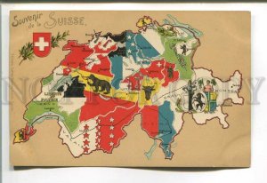 485394 Souvenir from Switzerland map with coats of arms Vintage postcard