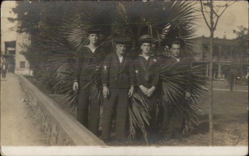 US Navy Sailors & Palm - Cuba or Mexico? Possibly Veracruz Real Photo Postcard