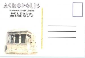 Acropolis Authentic Greek Cuisine Oak Creek WI Restaurant   Postcard  # 7288